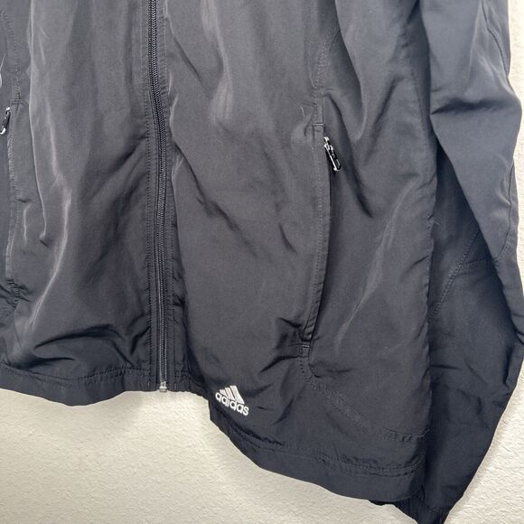 Adidas Black Mesh Lined Zip Up Hoodie Windbreaker Jacket Adult Size L - Picture 4 of 8